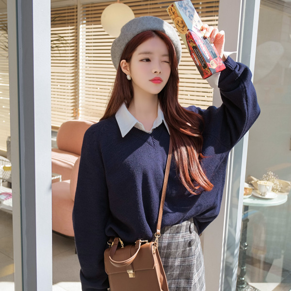 nt1920 넓은 V넥 디자인의 레이온혼방 루즈핏 데일리 니트 knit