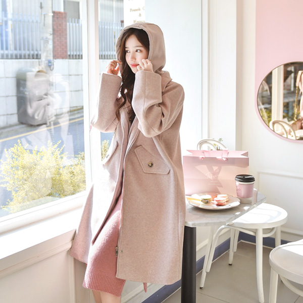 ct1063 귀여운 데일리무드의 탈부착 가능한 후드세트 따뜻 울혼방 롱코트 coat