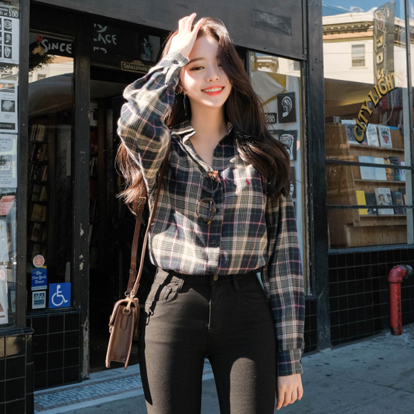 bs4761 부드러운 터치감의 기모 소재로 제작된 데일리 커플템 컬러믹스 체크셔츠 blouse