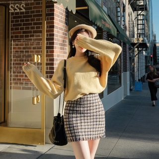 sk3791 매력적인 컬러감으로 상큼한 무드의 수술 트위드 H라인 울 미니스커트 skirt
