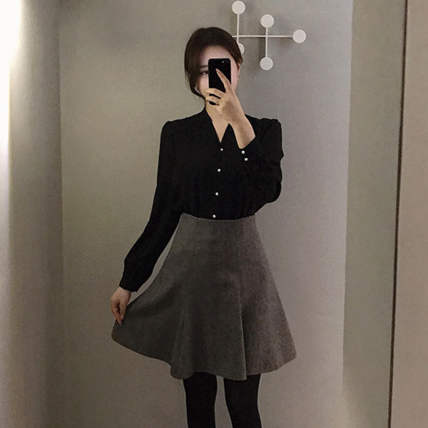 sk3804 절개 다트 라인의 헤링본 플레어 스커트 skirt