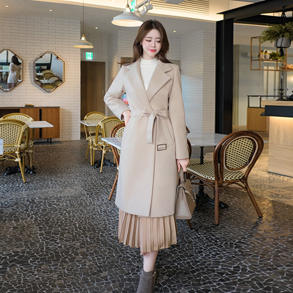 ct1067 은장 버클 벨트 구성의 베이직 원버튼 미디롱 울코트 coat