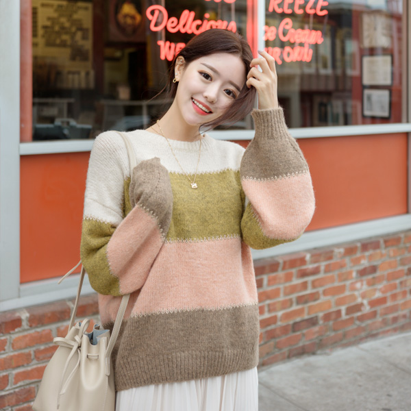 nt1924 부드러운 컬러감의 금사 포인트 단가라 루즈핏 니트 knit