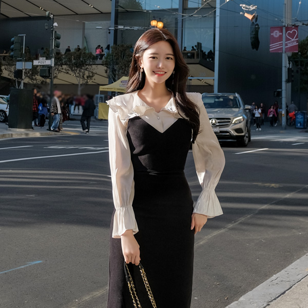 bs4760 입기만 해도 러블리한 물결쉐입의 러플 빅 카라 새틴 블라우스 blouse