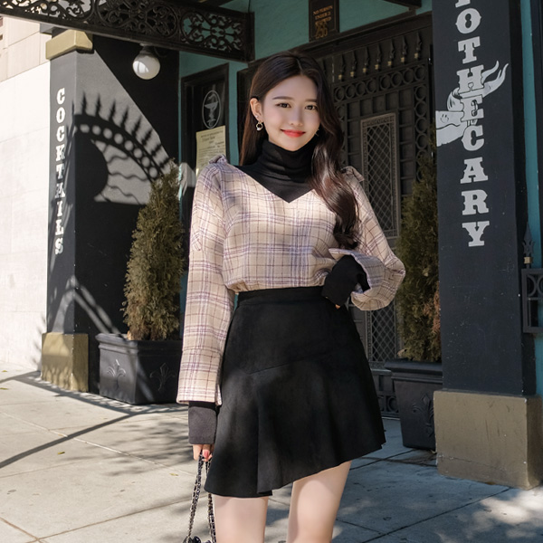 sk3794 부드러운 스웨이드 소재감의 언발란스 포인트 미니 스커트 skirt
