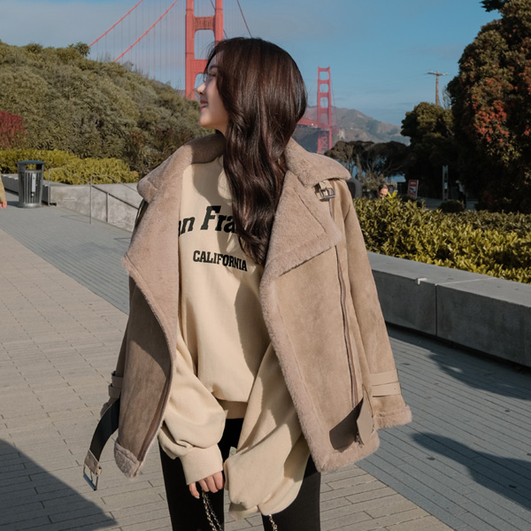 jk1034 부들부들한 퍼 안감의 시크 무드 벨트 포인트 숏 무스탕 자켓 jacket