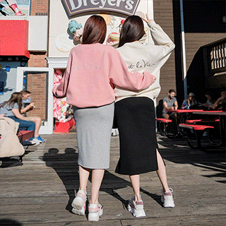 부드러움 가득 따뜻한 기모소재의 데일리 허리밴딩 양트임 롱스커트 skirt 벚꽃룩
