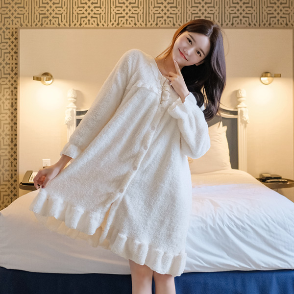 op7987 몽실몽실 부드러운 촉감의 귀여운 러플 포인트 원피스&투피스 수면 잠옷 dress