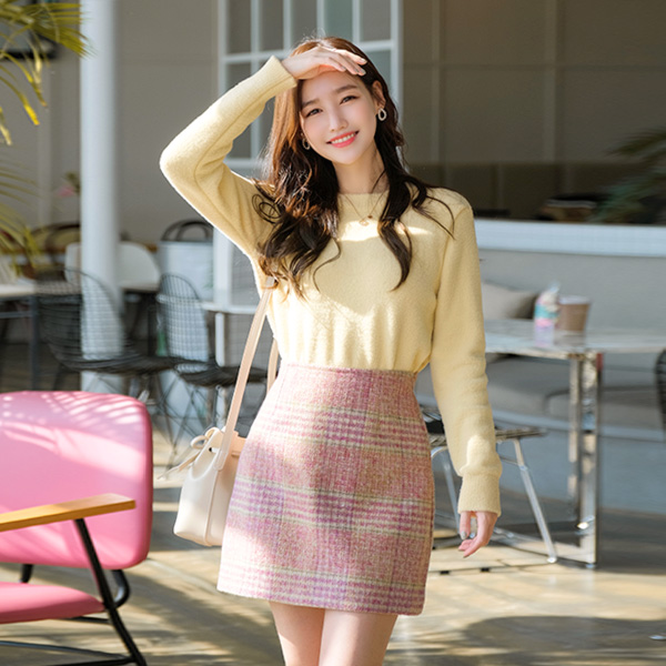 sk3807 달콤 러블리한 컬러배색의 체크패턴포인트 뒷밴딩 미니스커트 skirt