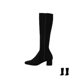 2가지 높이로 구성된 부드러운 스웨이드 소재감의 슬림 사각코 스판 롱 부츠 shoes 벚꽃룩