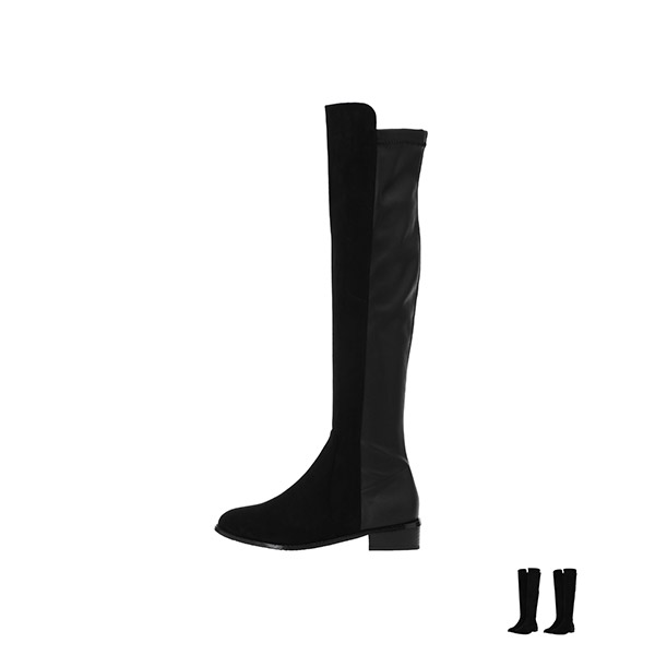 sh1710 스웨이드, PU 2가지 타입과 앞뒤 배색 포인트로 제작된 싸이하이 언발 롱 부츠 shoes