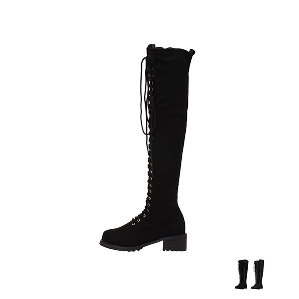 sh1691 스웨이드, PU 2가지 버전으로 제작된 레이스업 앵클 롱 부츠 shoes