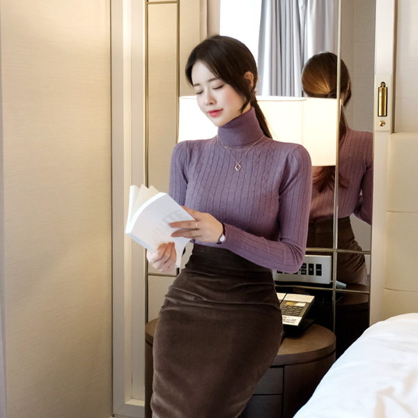 nt1942 부드러움 가득 품은 레이온 함유 잔꽈배기 폴라넥 니트 knit