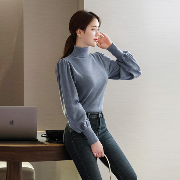 nt1943 감각적인 퍼프 슬리브 디자인의 페미닌 폴라넥 니트 knit