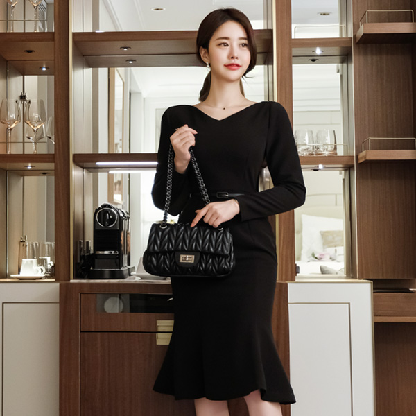op8037 고급스러운 하트넥라인의 머메이드핏 롱 원피스 dress