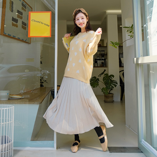sk3812 한겨울에도 따뜻하게 감싸줄 주름디자인의 A라인 니트스커트 skirt