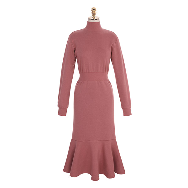 op8061 밑단 러플 디자인로 여성스러운 무드의 반폴라 속기모 롱 원피스dress