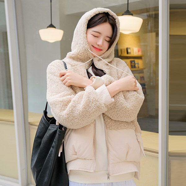 jp249 누빔안감으로 따뜻한 보온성의 후드디자인의 숏 양털패딩점퍼 jumper