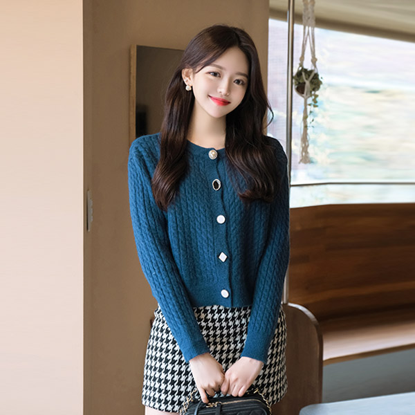 cd1223 화려한 보석장식 포인트 울혼방 꽈배기 가디건 cardigan