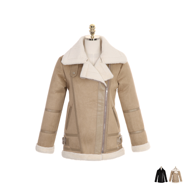 jk1051 부드러운 인조퍼 안감의 가죽 배색 포인트 지퍼 포켓 베이직 무스탕 jacket