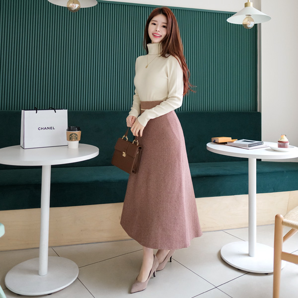 sk3829 머메이드 디자인의 헤링본패턴 포인트 롱 니트 스커트 skirt