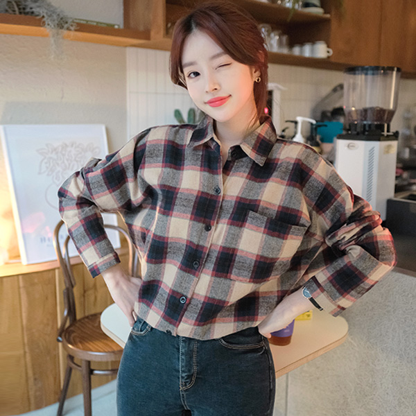 bs4789 피치기모 패브릭으로 포근함 가득한 체크패턴의 루즈핏 남방 blouse