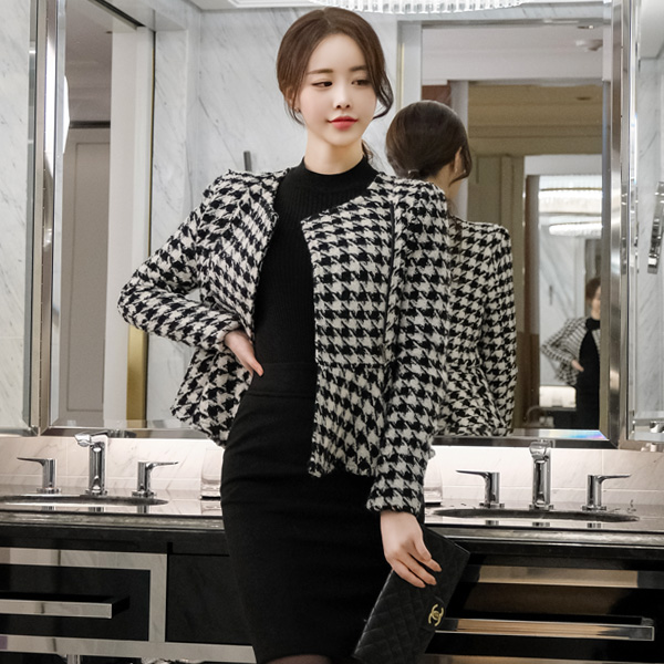 jk1055 명품 퀄과 페플럼 디자인의 하운드투스 패턴 샤 자켓 jacket