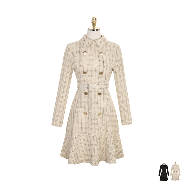 op8136 백화점 퀄리티로 제작된 벨트 포함 더블버튼 체크 트위드 카라 드레스 dress