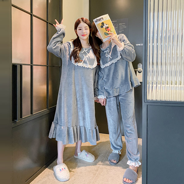 op8143 잠이 솔솔오는 레이스프릴 장식의 수 원피스 & 투피스 수면잠옷 dress