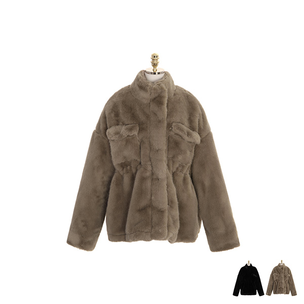 jk1068 리얼 밍크퍼보다 부드러운 허리 스트링 바스트 포켓 에코퍼 자켓 jacket
