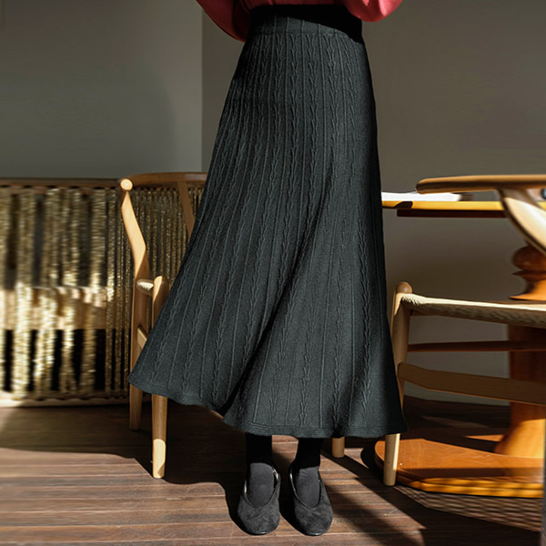 sk3854 입체감 있는 짜임디테일 포인트 니트 롱 울 플레어스커트 skirt