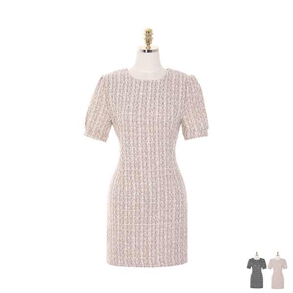 op8193 반짝이는 트위드 소재로 제작된 라운드넥 반팔 미니 드레스 dress