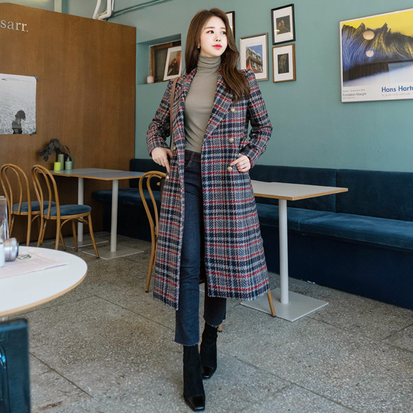ct1112 트렌디한 믹싱컬러의 트위드 조직감 일자핏 코트 coat