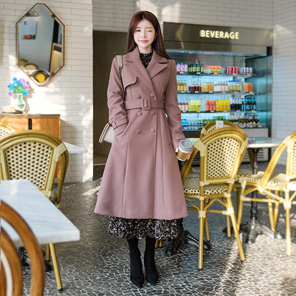 ct1119 A라인 실루엣으로 완성된 더블버튼 허리벨트 울코트 coat