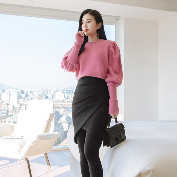 sk3869 톡톡하고 소프트한 패브릭과 튤립 디자인의 언발 셔링 기모 스커트 skirt
