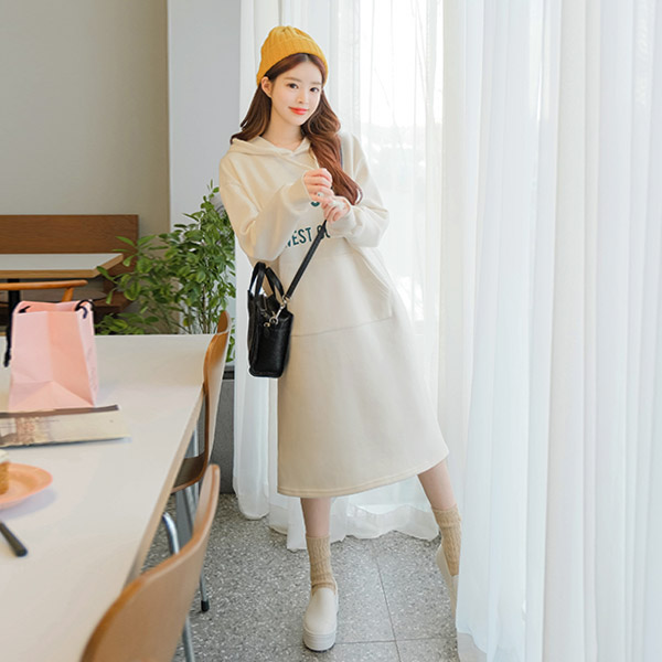 op8280 편안하게 즐기기 좋은 레터링포인트 기모 후드원피스 dress