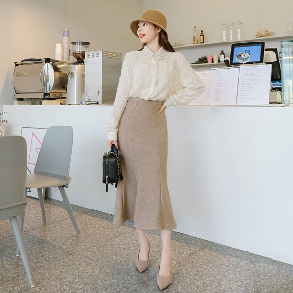 sk3878 인형같은 실루엣을 선사할 허리밴딩 머메이드 롱 스커트 skirt