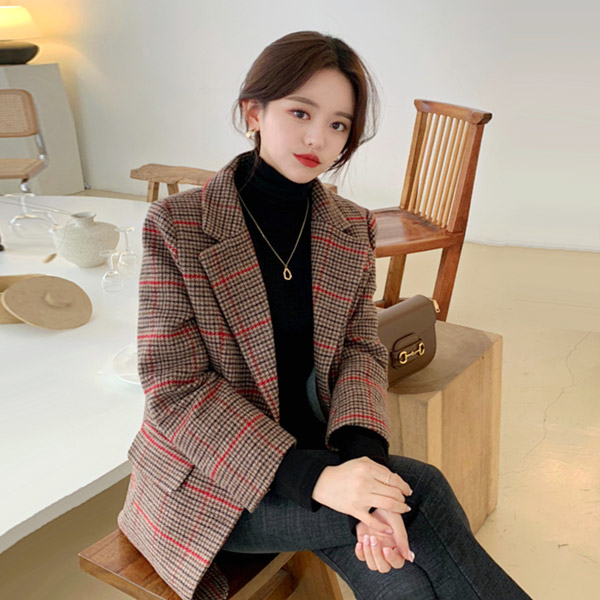 jk1082 털안감으로 포근함 가득한 체크패턴 벨트자켓 jacket