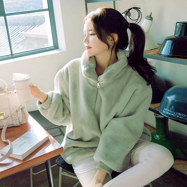 ts1899(A) 도톰하고 뽀송한 밍크 터치감의 오버핏 아노락 지퍼 맨투맨 tee