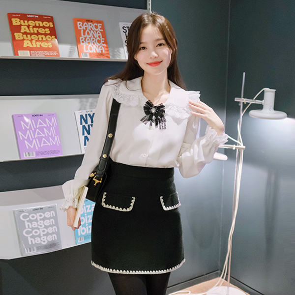 bs4852 소녀스러운 레이스 세일러카라넥의 로맨틱 블라우스 blouse