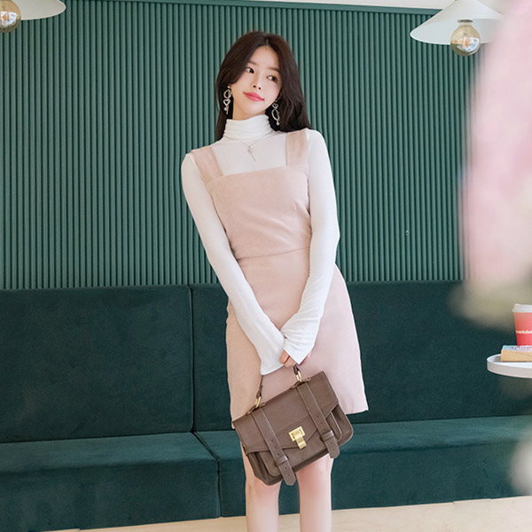 op8324 내 몸에 착 감기는 슬림 S라인핏의 서스펜더 미니원피스 dress