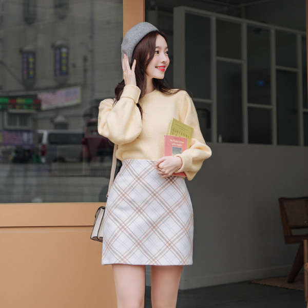sk3902 스윗한 컬러감의 체크패턴 포인트 A라인 미니 스커트skirt