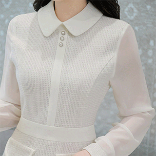 은은한 시스루 쉬폰 소매 포인트의 트위드 카라 원피스 dress 벚꽃룩