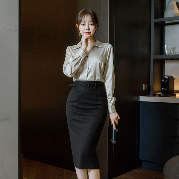 sk3905 슬림한 펜슬라인의 벨티드 롱 스커트 skirt