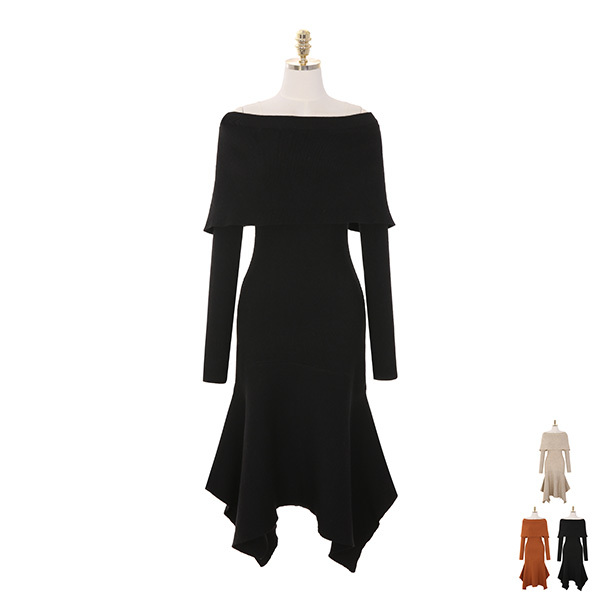 op8346 여리여리한 무드를 선사해 드리는 오프숄더 A라인 니트 롱 드레스 dress