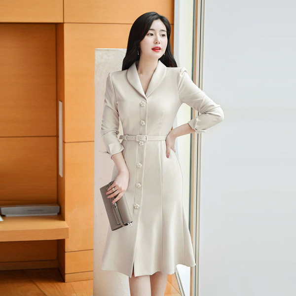 op8393 쉐론 숄카라 머메이드 벨트 원피스