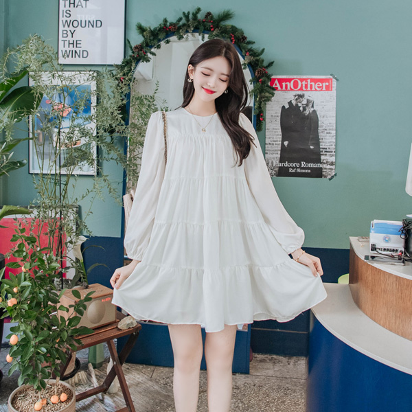 op8407 은은한 광택감이 느껴지는 러블리한 캉캉 셔링주름 장식의 베이비돌 미니 원피스 dress