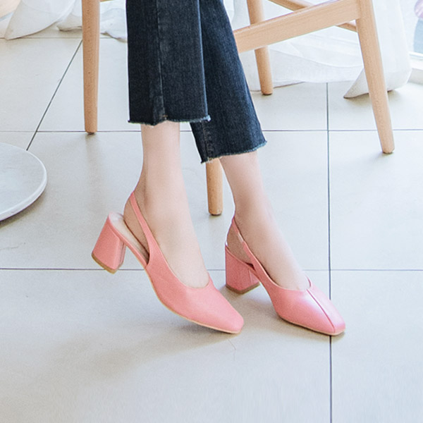 sh1753 사선 절개 사각코 디자인으로 포인트를 더한 슬링백 미들힐 shoes