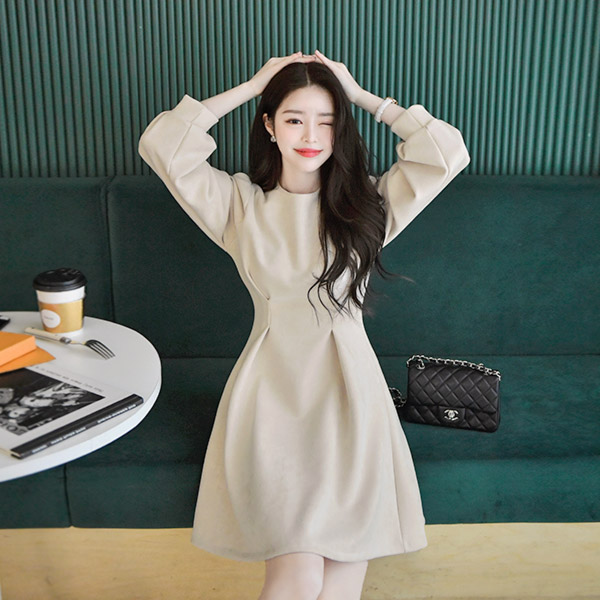 op8462 부드럽고 쫀득해 매일입고 싶은 핀턱 디자인의 A라인 스웨이드 미니원피스 dress