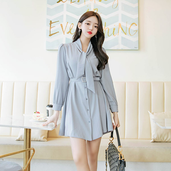 op8483 독보적인 트렌디룩을 선사해줄 스트랩 디자인의 진주 벨트세트 A라인 셔츠원피스 dress